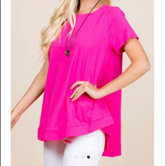 Cotton Casual Short Sleeve Top with Asymmetrical Hem Detail - Picture 2 of 3